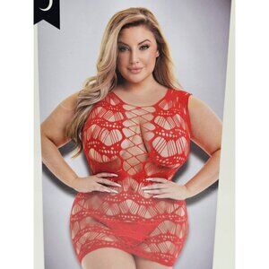 Baci Lingerie Women's Queen Size 14-18 Red Sheer Corset Front Lace Mini Dress
